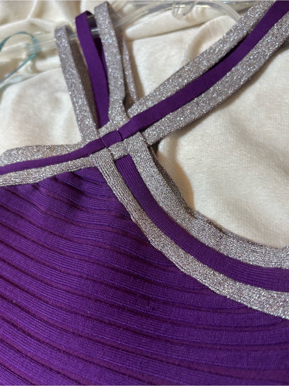 Vintage Marciano Purple Ribbed Bodycon Midi Dress Purple And Sparkle Criss Cross